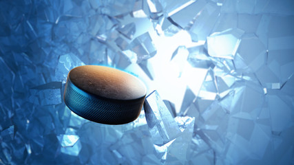  hockey puck burst through ice - 80911817