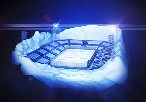iceberg island with hockey stadium