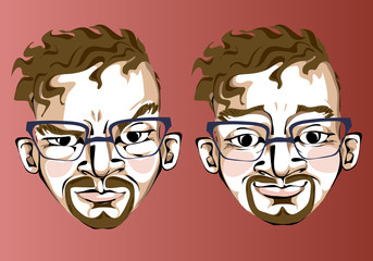 Illustration of different facial expressions of a man in square