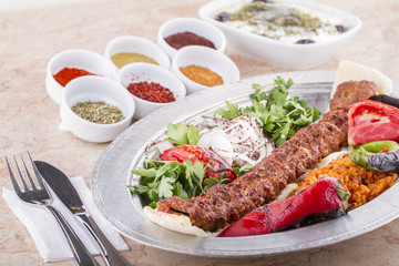 Turkish, Arabian and Greek Traditional Kebab Adana, Urfa, Beyti
