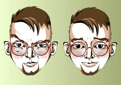 Illustration of different facial expressions of a man with brown