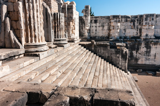 Temple of Apollo in Didyma, Turkey, ancient columns and stairs