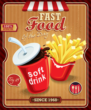 Vintage drink & fries poster design