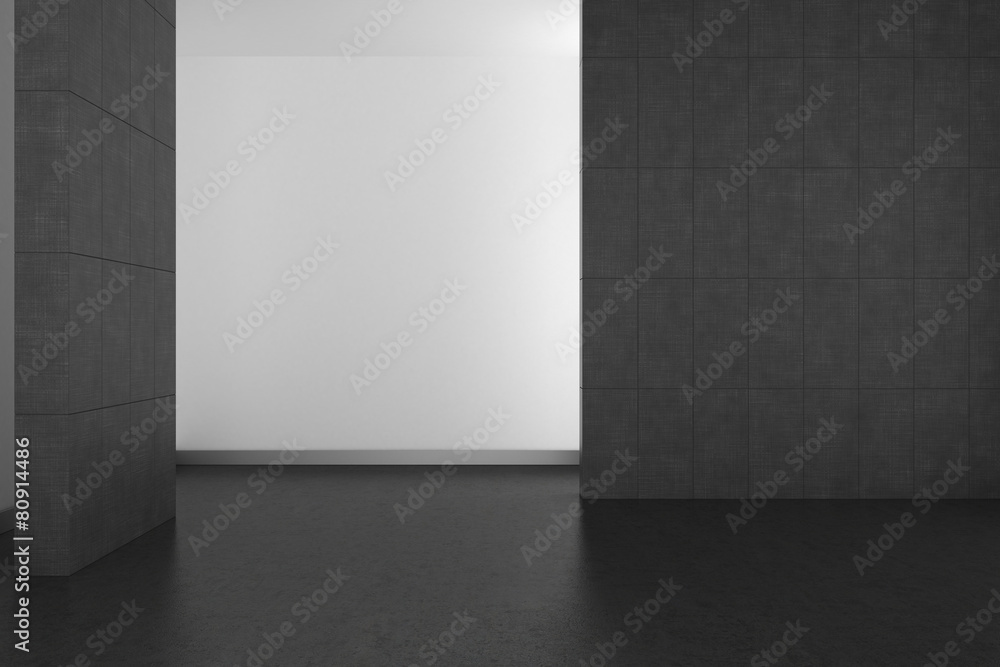 Wall mural empty modern bathroom with gray tiles and dark floor