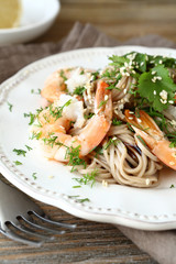 Buckwheat noodles with shrimp