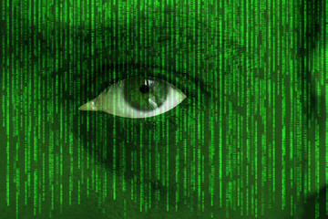 Hacker eye looking through digital code