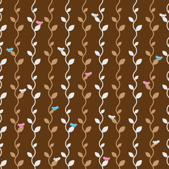Leaves and birds Vector seamless pattern
