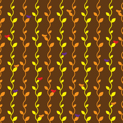 Leaves and birds Vector seamless pattern