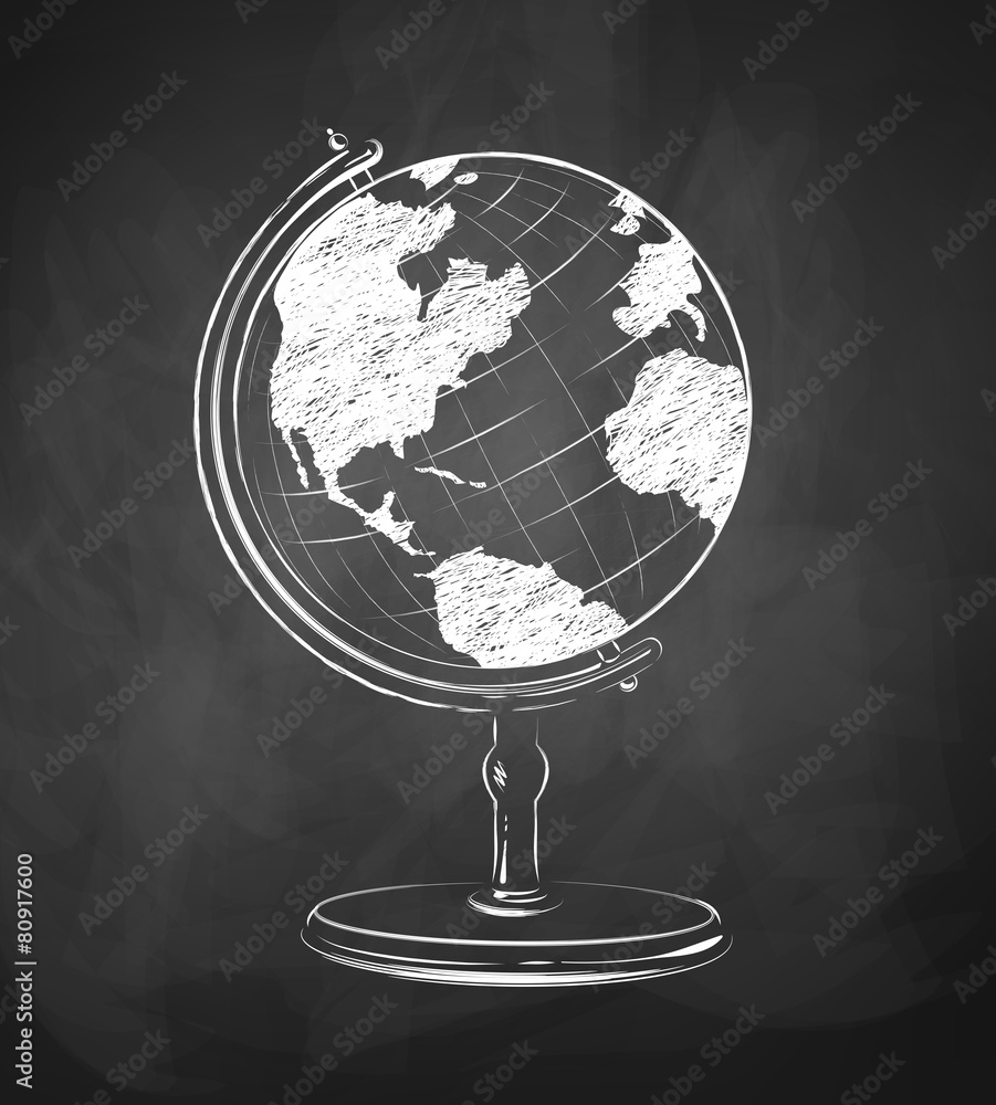 Wall mural Globe drawn on chalkboard.