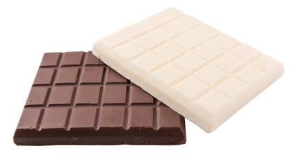 White and dark brown chocolate bars over white background