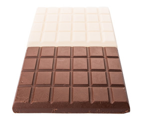 White and dark brown chocolate bars over white background