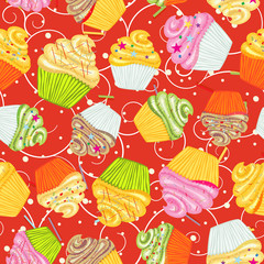Cupcakes with cream Seamless vector background