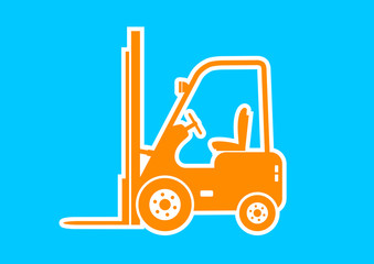 Orange forklift truck on blue background