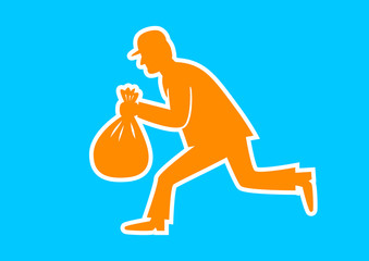 Orange thief icon on blue background