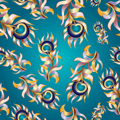 Bird feathers, abstract vector seamless pattern.