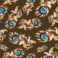 Obraz premium Bird feathers, abstract vector seamless pattern.