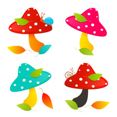 Amanita Mushroom Set - Colorful Vector Illustration