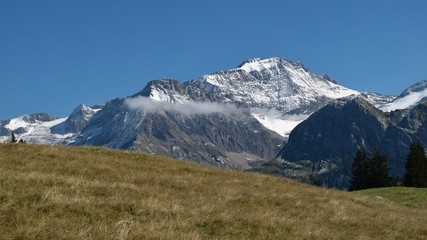 Snow capped Wildhorn, high mountain in the Swiss Alps