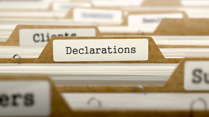 Declarations Concept with Word on Folder.
