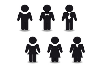 stylized black figures of men and women