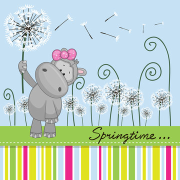 Cute Hippo with dandelion