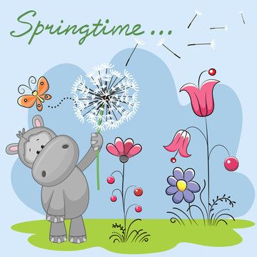 Cute Hippo with dandelion