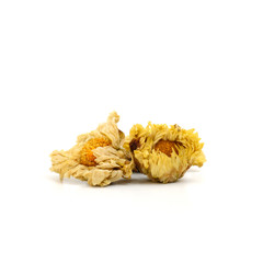 Close up dried chrysanthemum flowers isolate on white