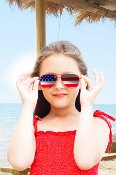 child with a flag of America