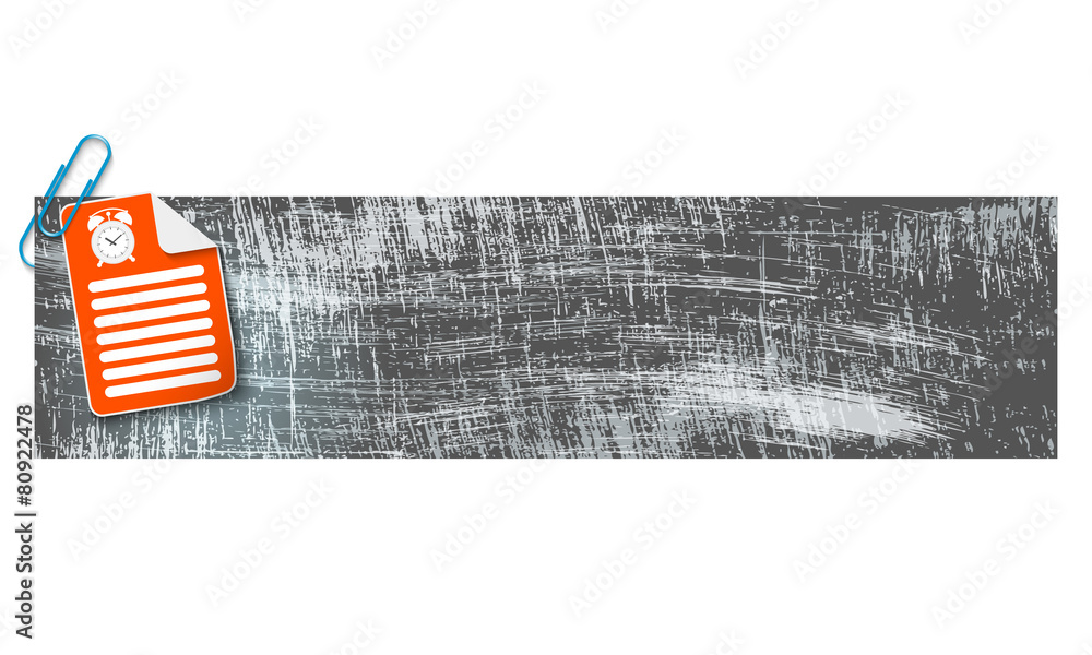 Poster banner with scratches background and document and alarm clock