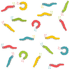Seamless background with funny caterpillars, vector