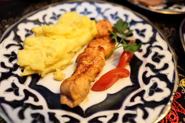 Kebab with potato mash