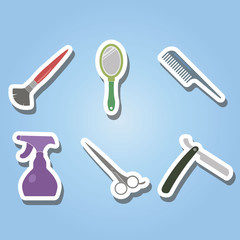 set of color icons with hairdressing supplies for your design