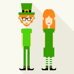 Leprechaun couple. Girl and boy dressed for St. Patricks Day.