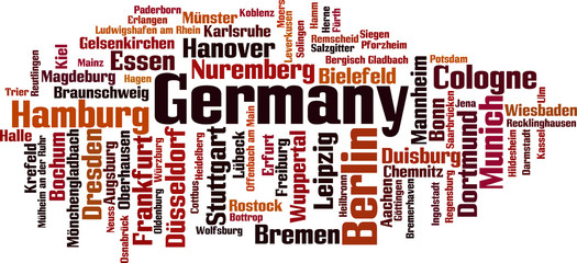 Cities in Germany word cloud concept. Vector illustration