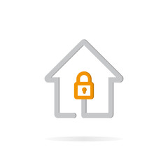 Logo combination of a lock and house.