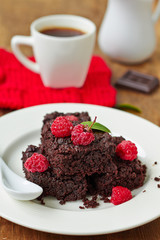 Chocolate brownie with raspberry