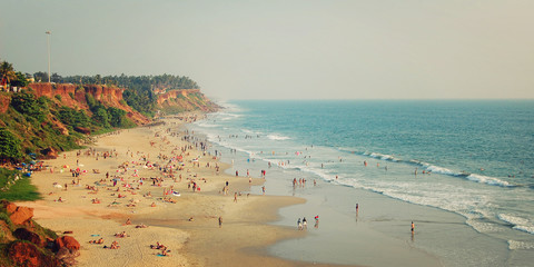 Tropical beach and peaceful ocean - vintage filter. Varkala.