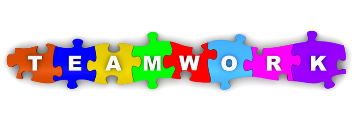 Командная работа (Teamwork). Надпись на разноцветных пазлах