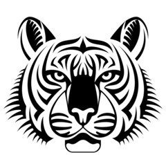 Realistic tiger face looks ahead. Tattoo of tiger head