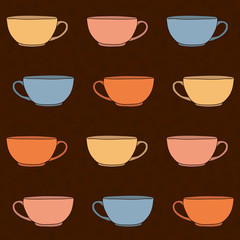 Hand drawn Tea Cups Illustration. Seamless vector pattern.