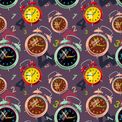 Seamless pattern with alarm clocks