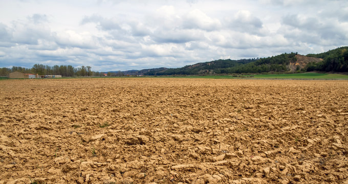 Paisaje  con tierra o terreno arado recientemente