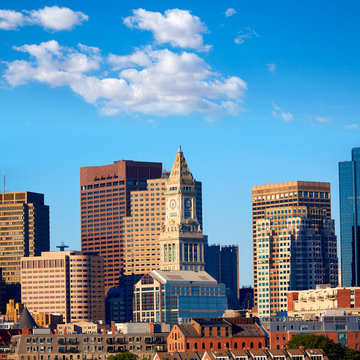 Boston skyline in sunlight at Massachusetts