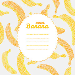 Text frame. Endless banana texture, repeating fruit background.