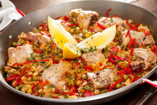paella with rabbit in a pan
