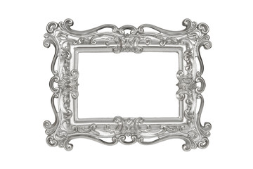 Silver carved picture frame isolated with clipping path