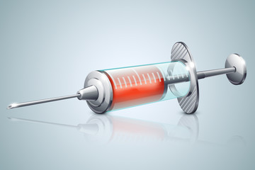 Fototapeta premium syringe red with reflect on back