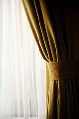 Yellow velvet window curtain