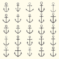 Big set of anchors. Anchor symbols or logo template