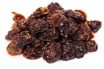 Dried black cherry-plum. Isolated. Macro. Selective focus.